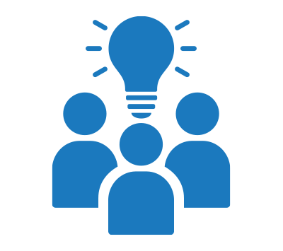 Light bulb with 3 people cut out icon